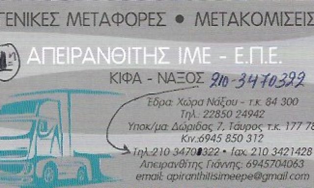 ΚΙΦΑ ΝΑΞΟΥ – ΑΠΕΙΡΑΝΘΙΤΗΣ ΙΜΕ ΕΠΕ